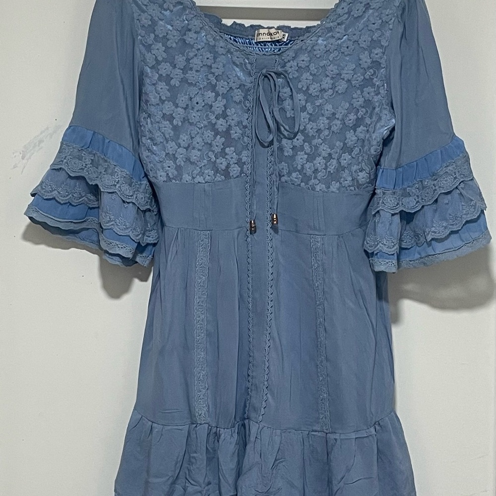 Blue Lace Boho Layered Dress